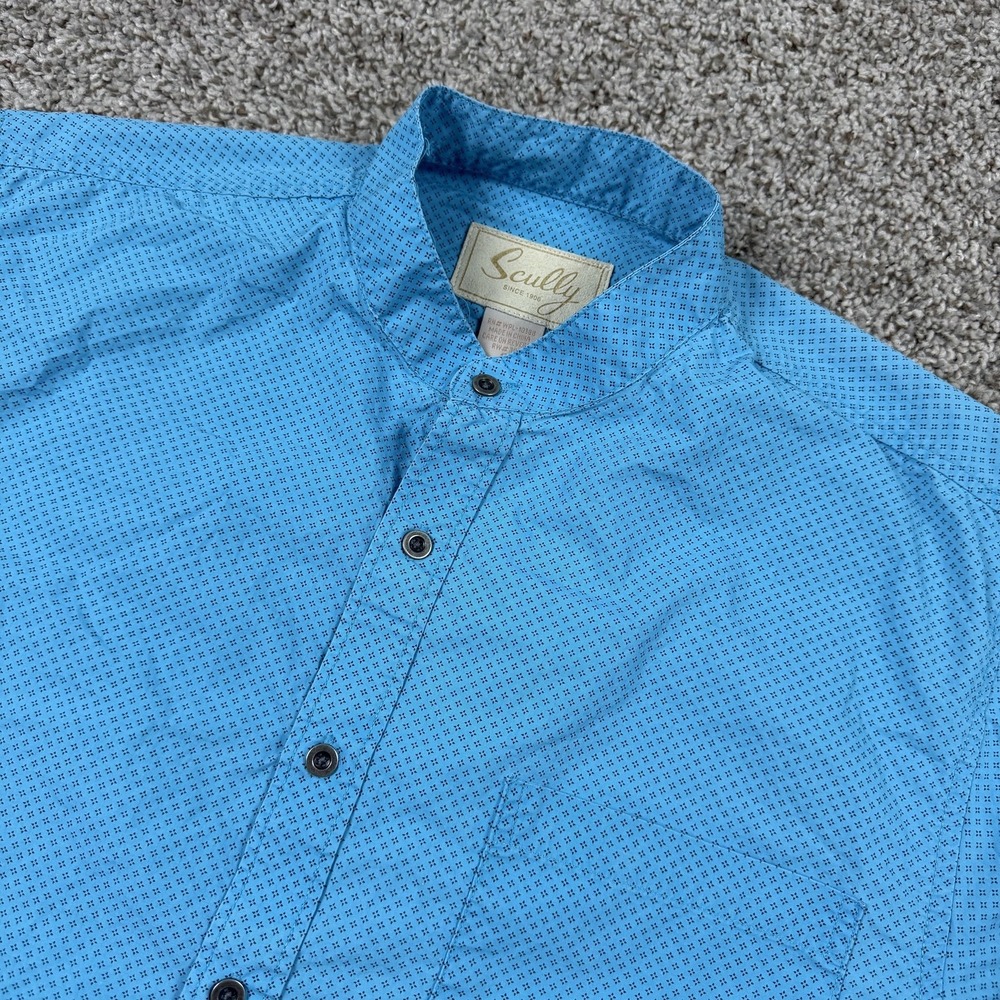 Scully Shirt Mens Small Blue Band Collar Snap Button Up Western Long Sleeve